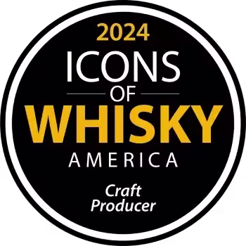 A circular black badge reads 2024 Icons of Whisky America, Craft Producer in white and yellow text.