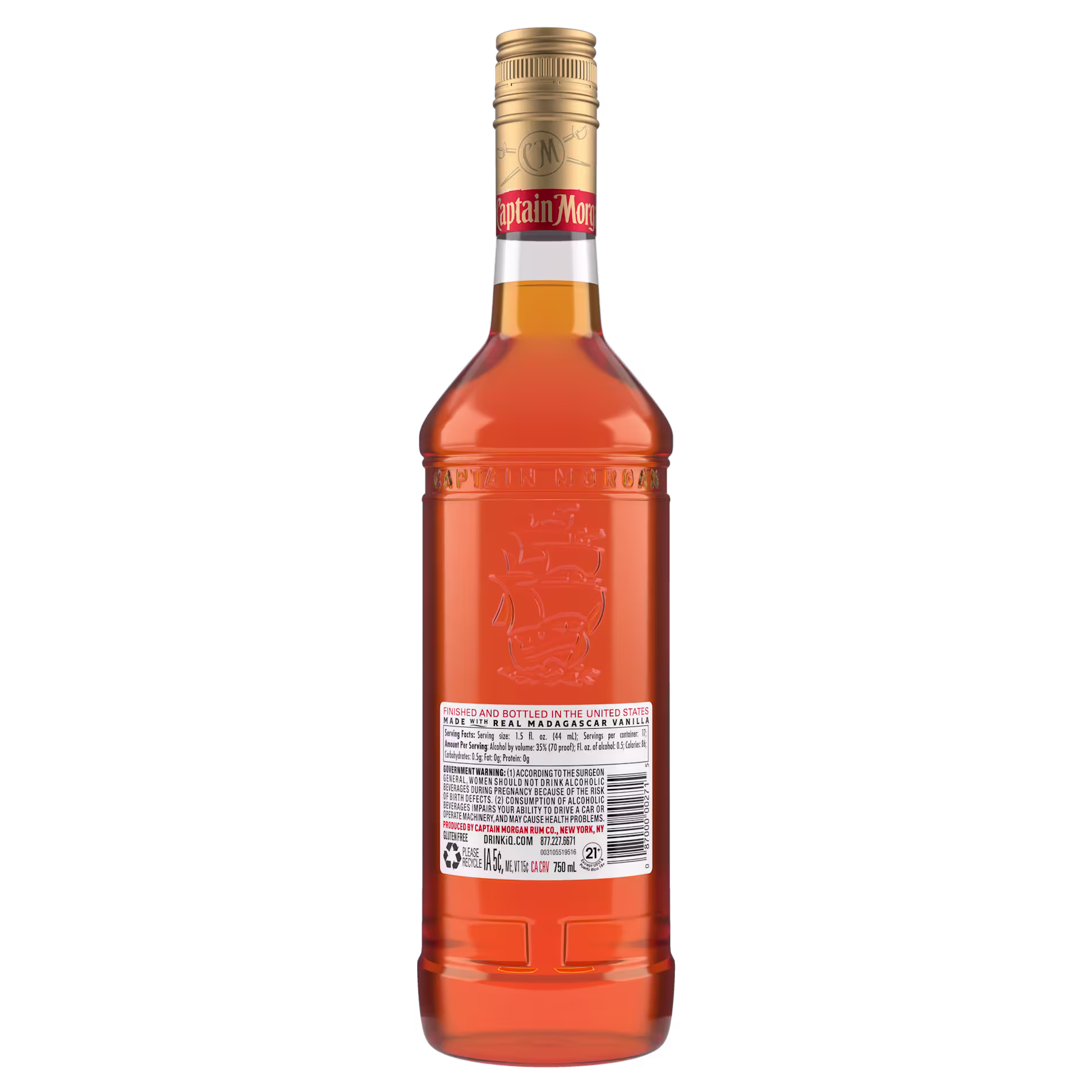 Back side of Captain Morgan Original Spiced bottle