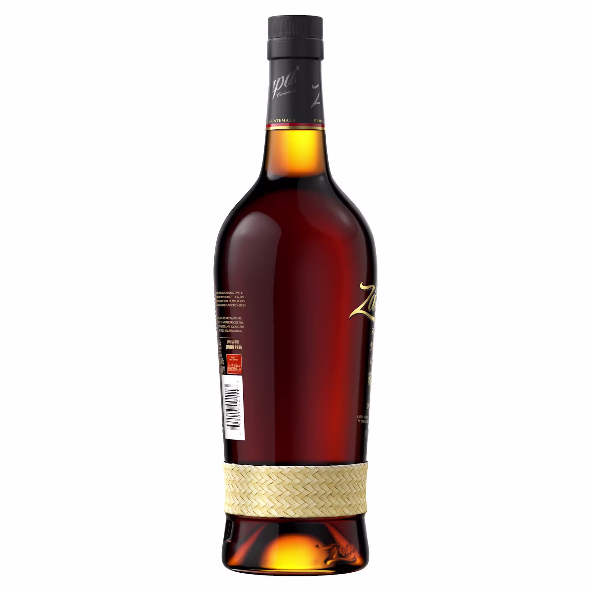 Side view of Ron Zacapa Centenario 23 Rum bottle