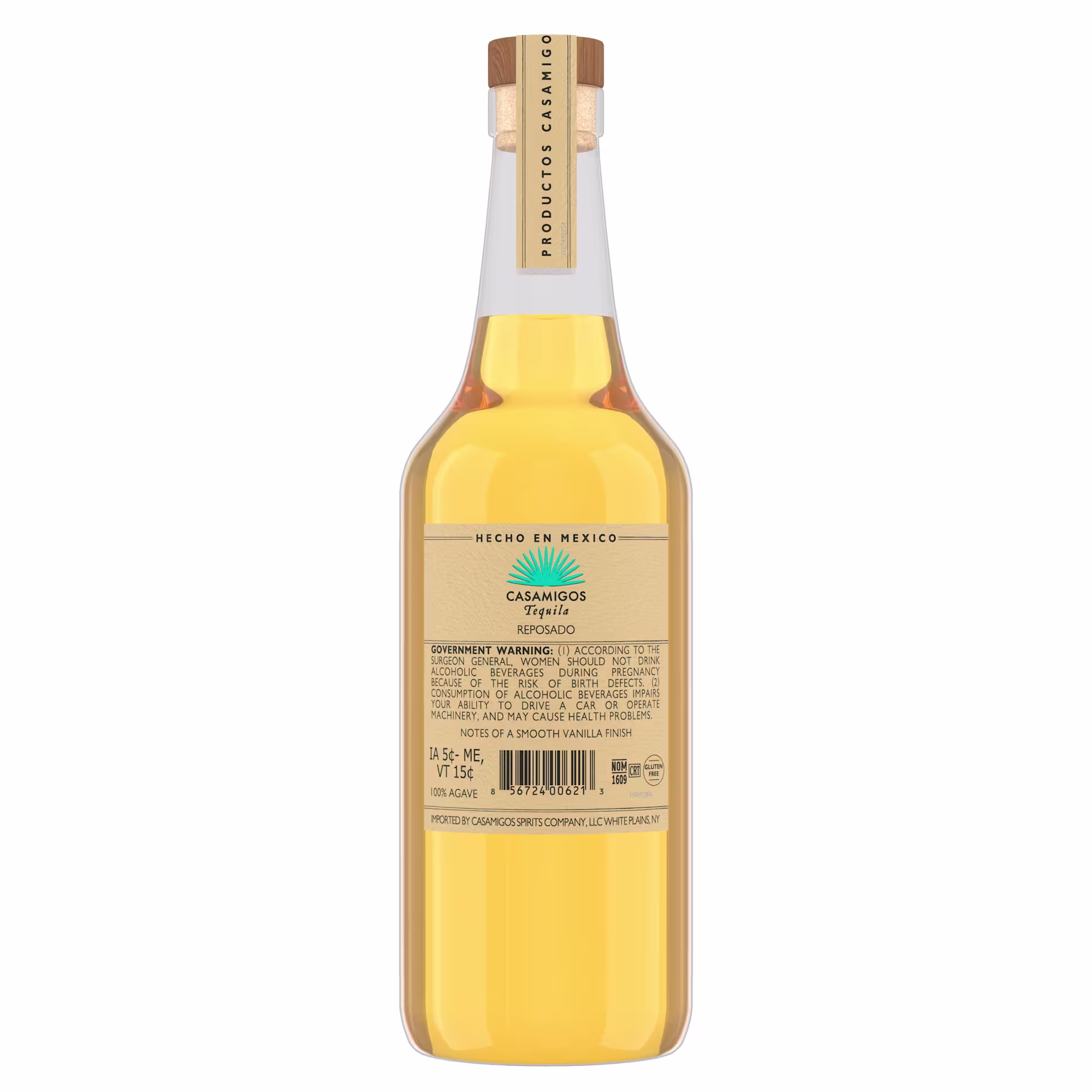 Back side of Casamigos Reposado Tequila bottle