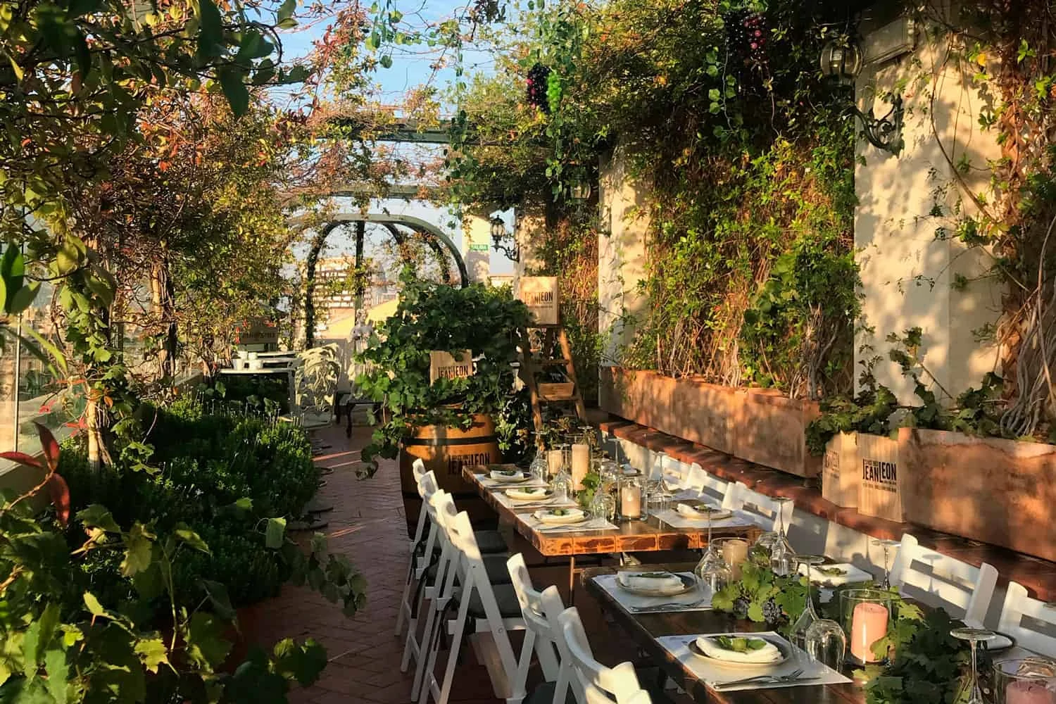 Rooftop Garden El Palace es una terraza encantadora con vegetación abundante, perfecta para cenas al aire libre y eventos íntimos.