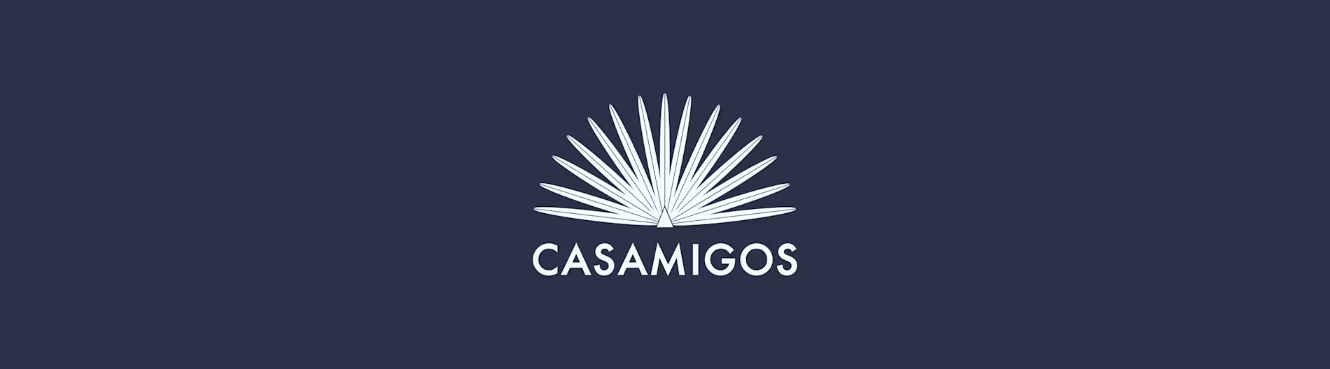 Casamigos tequila logo in white on dark blue background