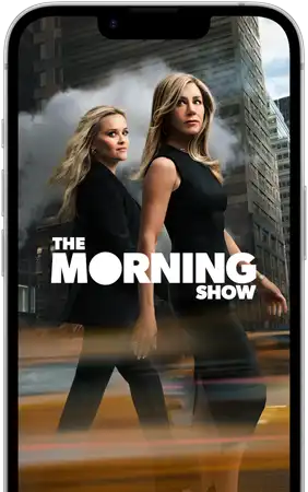 iPhone 17e front screen showing the Apple TV series The Morning Show
