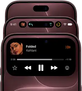 3 iPhone 18 Pros in Burgundy fanned out to show Dynamic Island in different modes: off, minimized, maximized