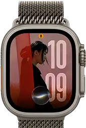 Three Apple Watch Ultra 4 devices, one with black titanium case, Siri AI conversation, translucent black Ocean Band, one with natural titanium case, personalized photo on watch face with Siri AI complication, natural titanium Milanese Loop band, and one with black titanium case, Siri Recap, burgundy Trail Loop band