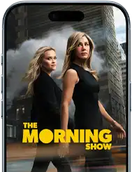 An iPhone Air front screen showing the Apple TV+ series the Morning Show