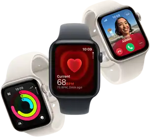 Three Apple Watch SE 3 devices floating next to each other