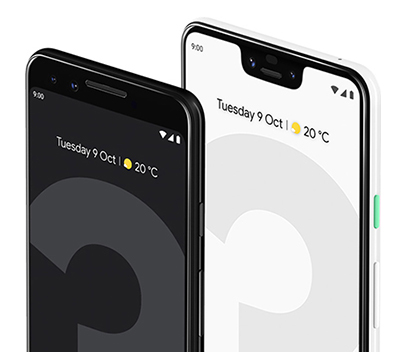 Google Pixel 3 black and Google Pixel 3 XL white
