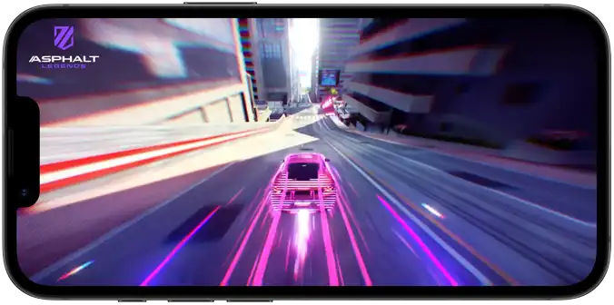 iPhone 17e showing a racing game being played