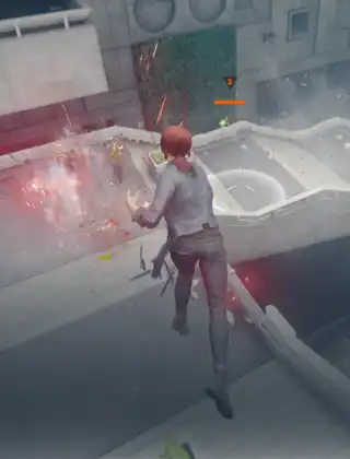 Écran affichant le jeu vidéo Control, graphismes avancés propulsés par la puce M4 d’Apple