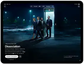 iPad Air, face avant, écran montrant la série Dissociation dans l’app Apple TV