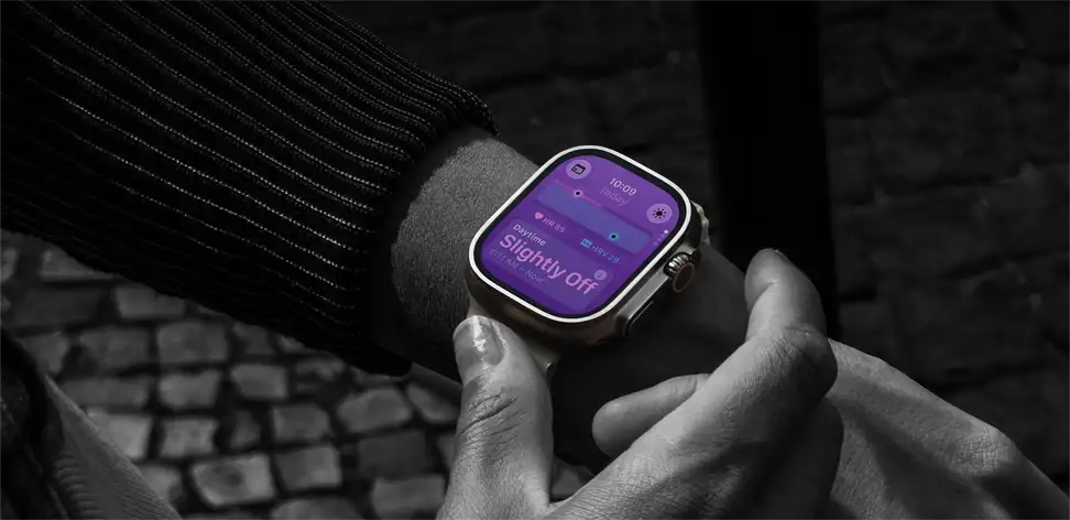 Person wearing Apple Watch Ultra 4 on wrist, Daytime Vitals slightly off