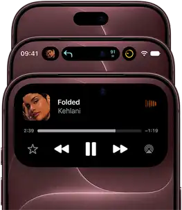 3 iPhone 18 Pros in Burgundy fanned out to show Dynamic Island in different modes: off, minimized, maximized