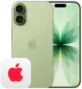 iPhone 17, back exterior, Sage finish, Fusion dual-camera system, front exterior, Dynamic Island, thin black display border, AppleCare+ logo