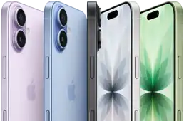 iPhone 17, exterior front, exterior rear, exterior side, five colours: Lavender, Mist Blue, Black, White and Sage.