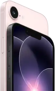 iPhone 17e, horizontal side and back exterior, soft pink colour, iPhone 17e, horizontal side and front exterior, black colour