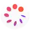 Cycle Tracking icon, a white circle with a ring of eight purple and orange discs inside