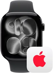 Apple Watch next to AppleCare+ logo