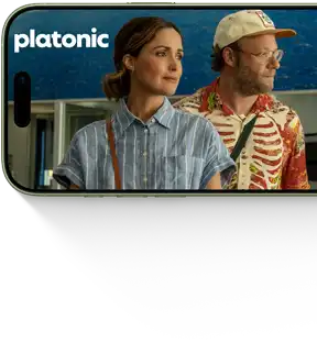 iPhone 17, exterior front, showing the Apple TV+ series Platonic