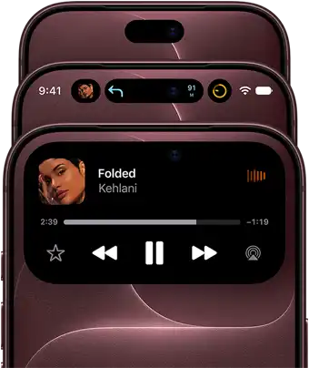 3 iPhone 18 Pros in Burgundy fanned out to show Dynamic Island in different modes: off, minimized, maximized