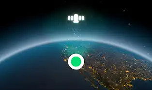 Globe showing user location with satellite icon above