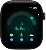 Apple Watch Series 12, aluminum case, black color, readiness score of 8, right side exterior, Digital Crown