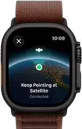 Apple Watch Ultra 4, titanium case, black colour, satellite connection, right side exterior, Digital Crown, raised side button, Alpine Loop band, burgundy colour
