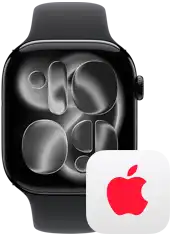 Apple Watch next to AppleCare+ logo