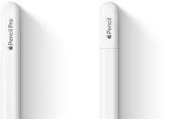 Un Apple Pencil Pro et un Apple Pencil (USB-C) placés côte à côte