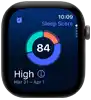 Apple Watch Series 12, aluminum case, space gray color, sleep score circle graph, right side exterior, Digital Crown