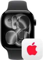 Apple Watch next to AppleCare+ logo