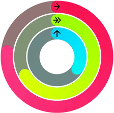 Red, green and blue Activity rings, representing move, exercise and stand goals in the Activity app