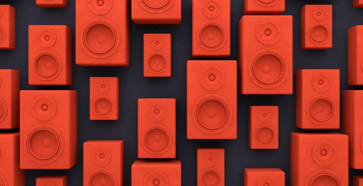 An array of red speakers.