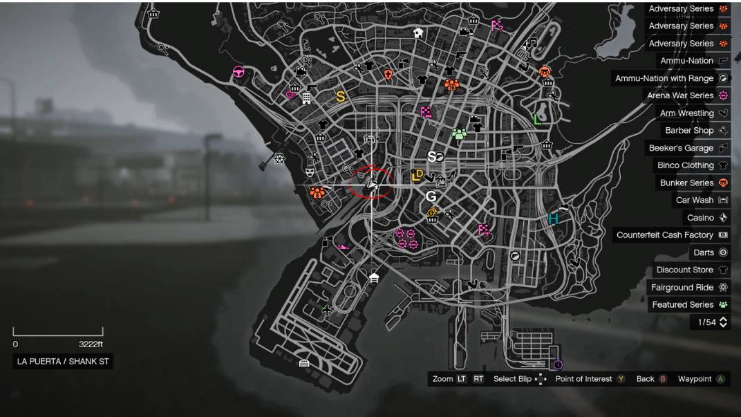 This map shows the location of a helicopter you can use for the Sightseer VIP mission in GTA Online.