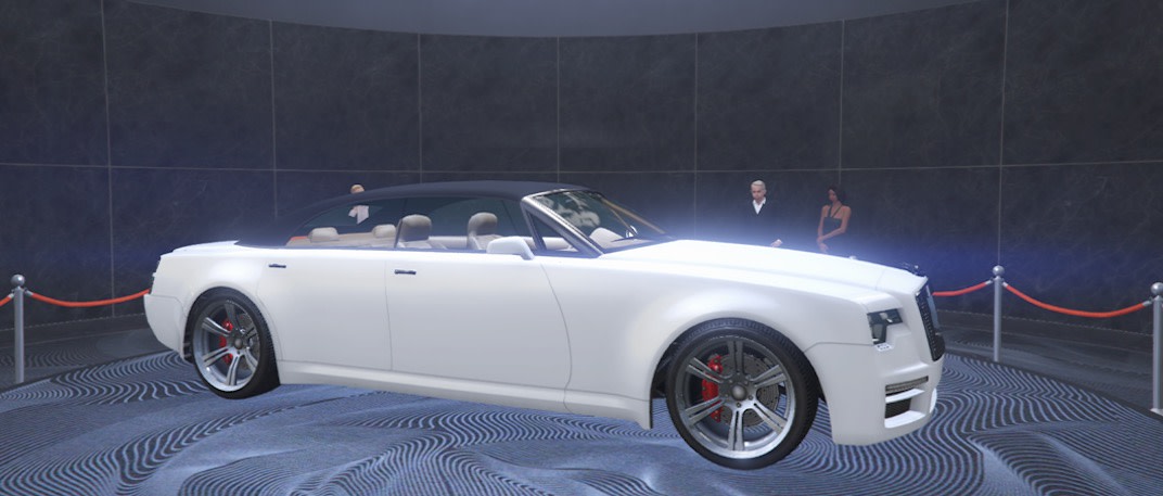 For the Grand Theft Auto V Online weekly update the podium vehicle is the Enus Windsor Drop.