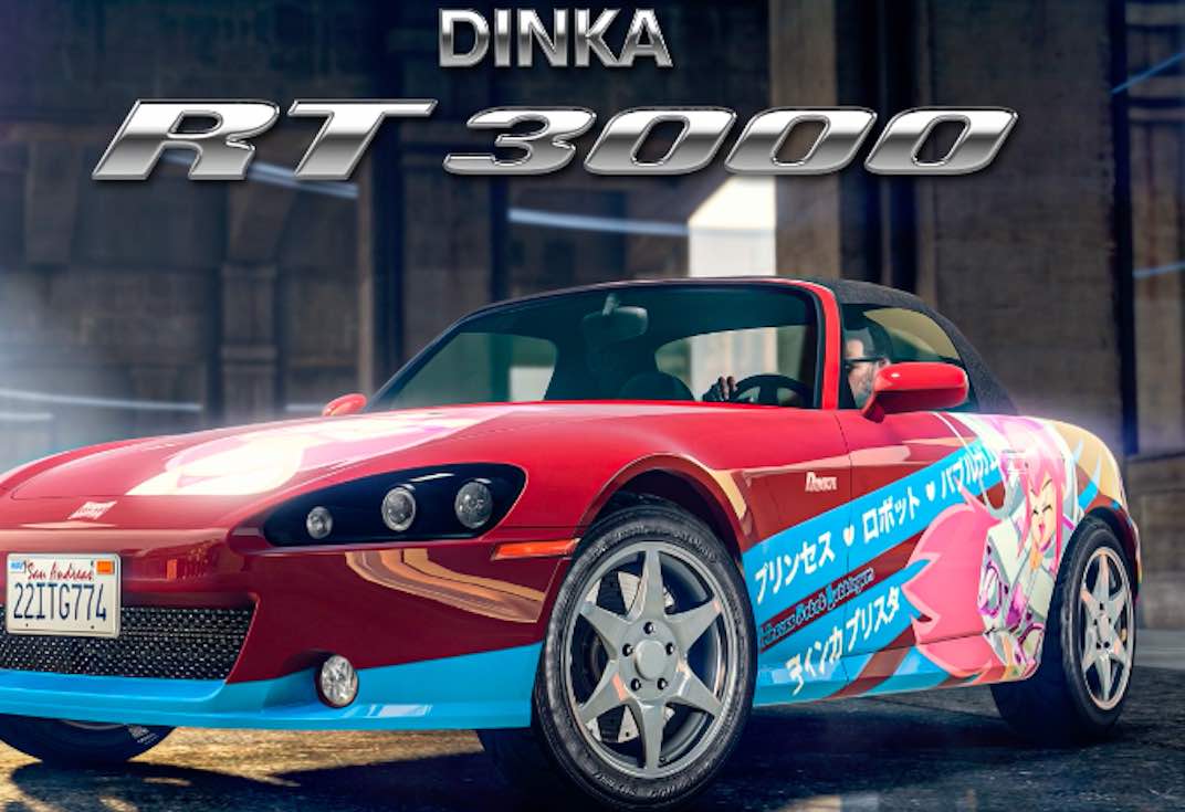 The podium vehicle for the June 23rd, 2022 Grand Theft Auto V Online weekly update is the Dinka RT 3000.