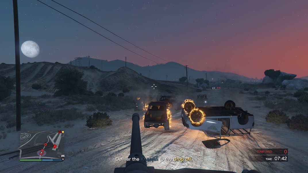 For the Grand Theft Auto V Online Doomsday Heist Act III Prep 4 mission you blow stuff up in a tank.
