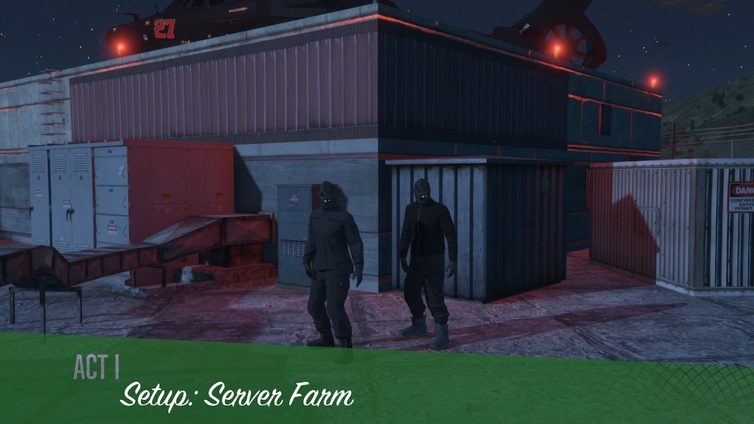In the Grand Theft Auto V Online Doomsday Heist Act I Setup Mission 3 you infiltrate a server farm.