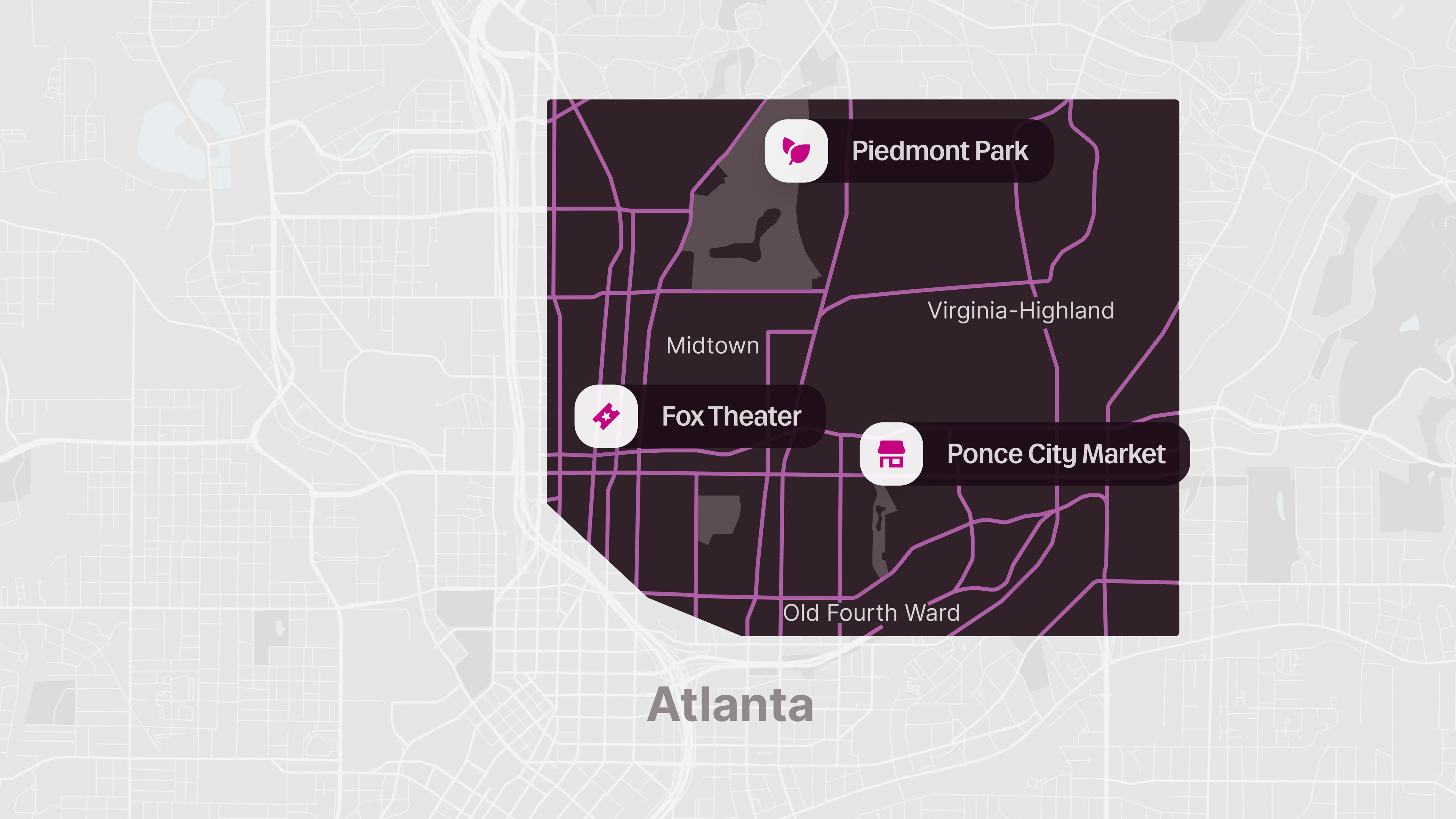 Map of Lyft + May Mobility Atlanta service area.