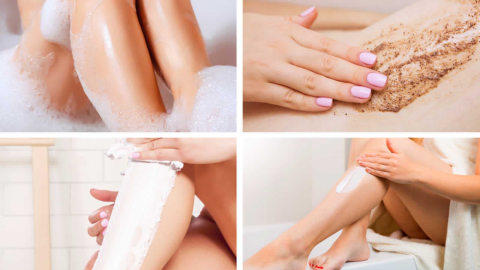 Le processus de rasage en 4 étapes comprend le lavage, l’application du gel à raser, le rasage proprement dit et l’hydratation | Venus Le rasage en 4 étapes: lavage, application du gel de rasage, rasage et hydratation | Venus