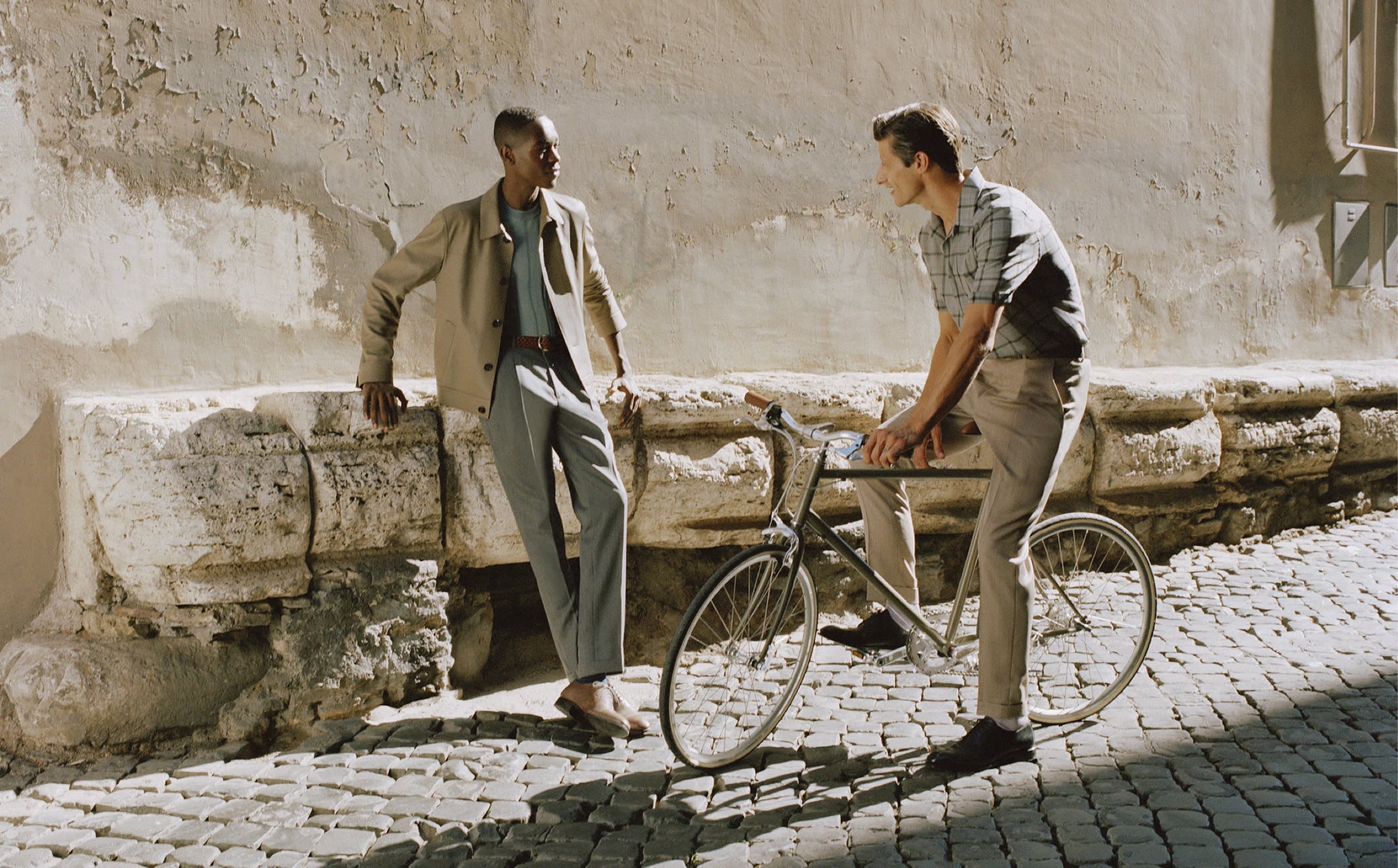 Two male models wearing garments from the Brioni Spring/Summer 2021 Collection