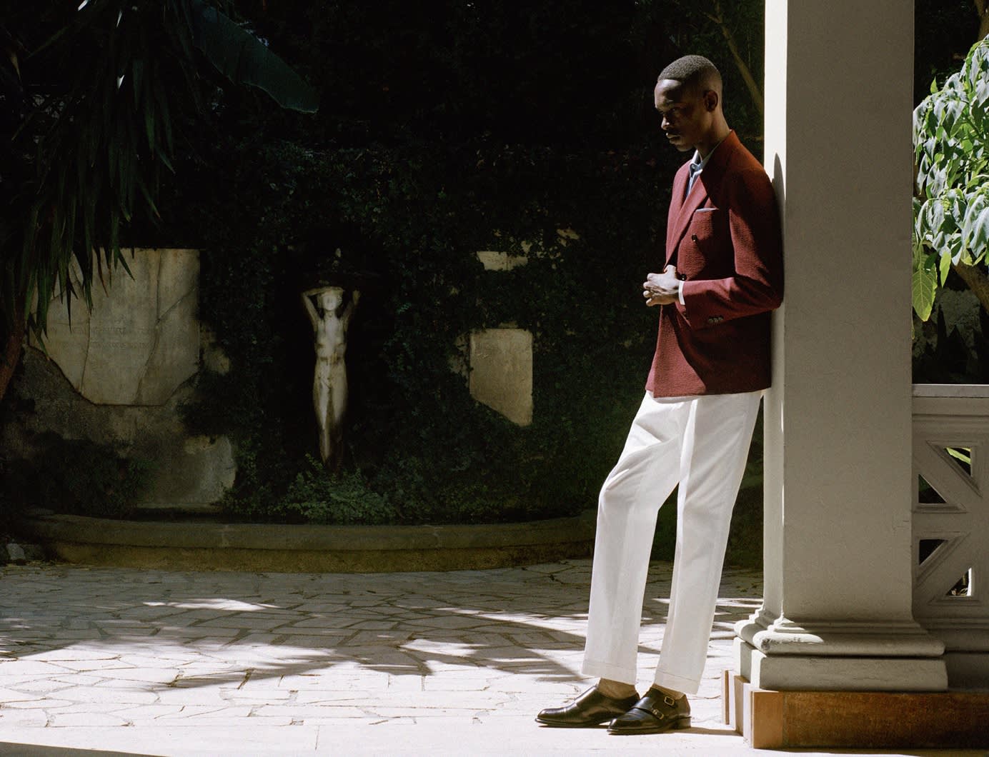 Male model wearing garments from the Brioni Spring/Summer 2021 Collection