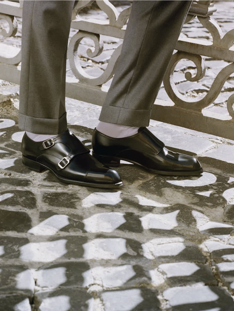 A pair of Brioni double monk shoes in black calfskin