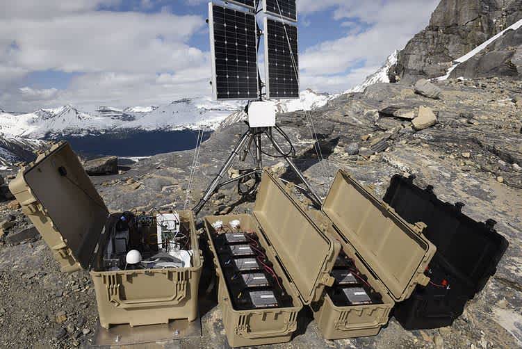 The seismic observatory set up to record the sounds of the Bow Glacier.