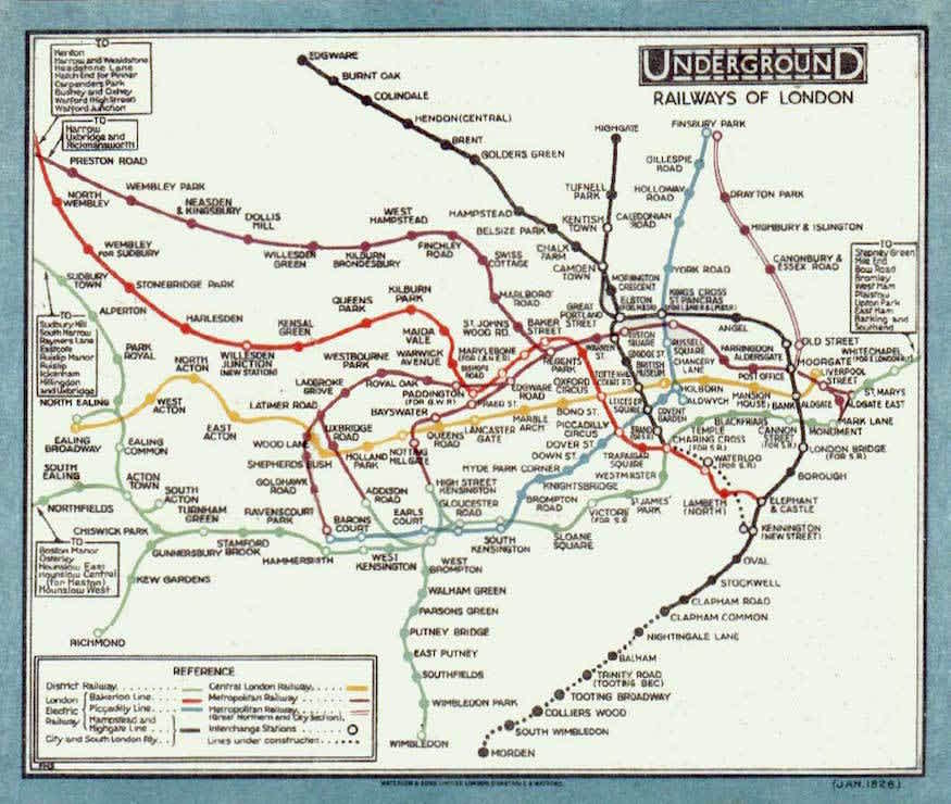 1926 map of London's underground network drawn by map-maker named Fred Stingemor is an example of diagram that is too complex