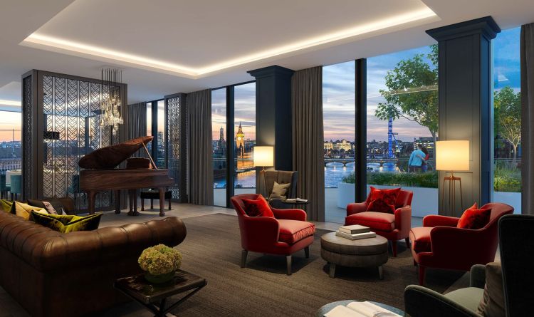 The Dumont's residents' club in the Observatory features panoramic views through floor to ceiling windows and contemporary and comfortable furnishings and styling