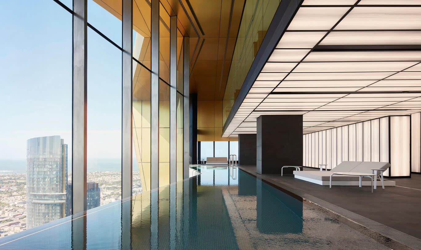 The infinity pool inside the starburst offers breathtaking views across the city