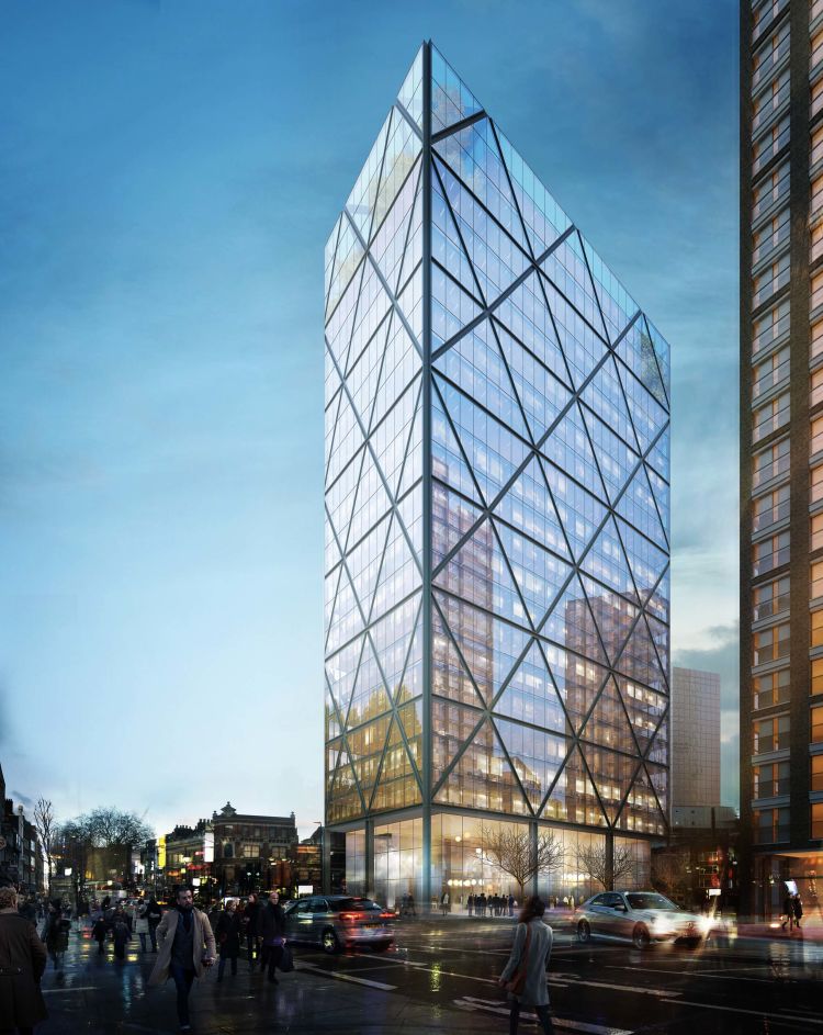 Algate tower's angular geometric façade creates a distinct silhouette