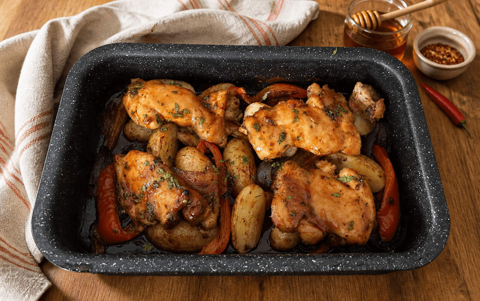 Hot Honey Paprika Chicken Tray Bake