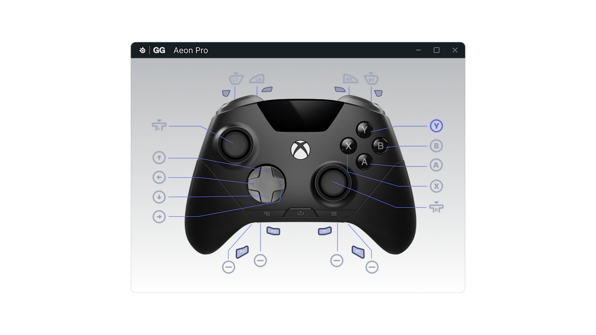 SteelSeries GG software interface showing button remapping options for the Aeon Pro controller.